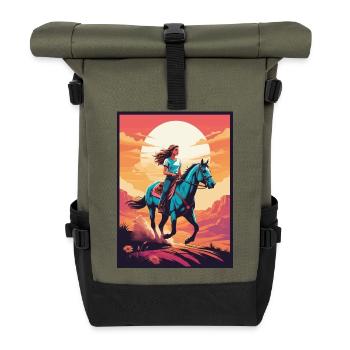 Pferdesport, Reitsport - Rolltop Rucksack - Olive/Schwarz - Vorne