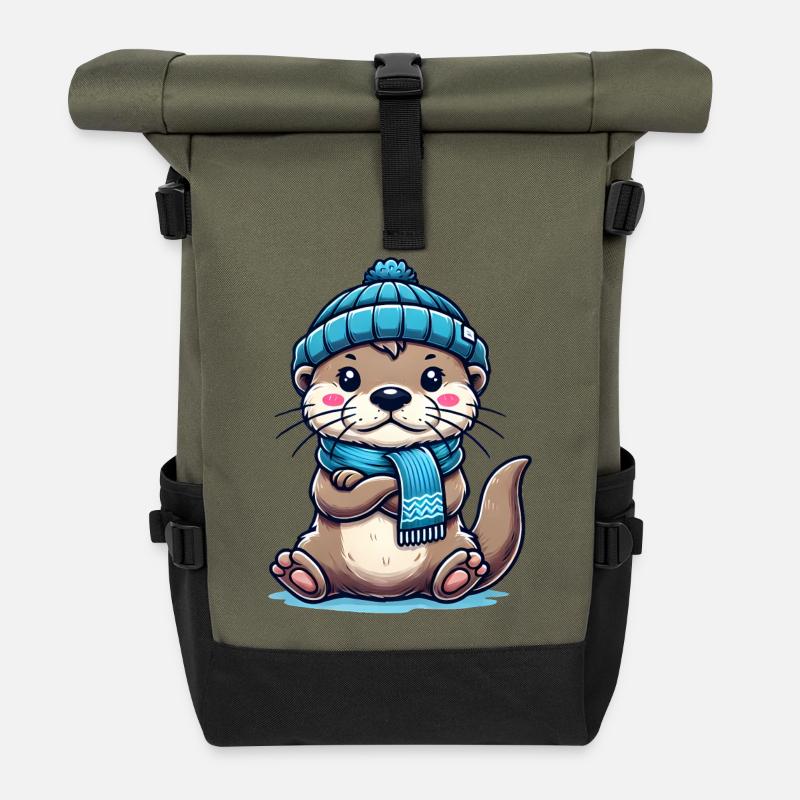 Süßer Otter - Rolltop Rucksack - Olive/Schwarz