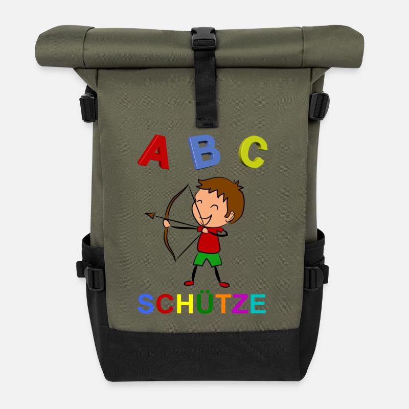 Kind Einschulung - Rolltop Rucksack - Olive/Schwarz