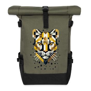 Geometrische Eleganz –Raubkatze in abstrakter Form - Rolltop Rucksack - Olive/Schwarz - Vorne