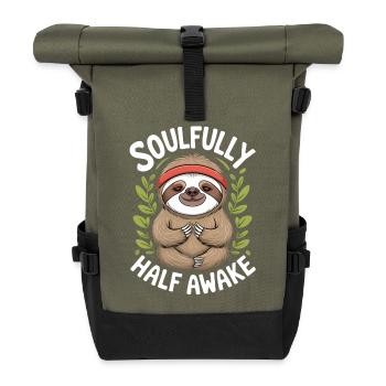 Soulfully Half Awake Sloth Design - Roll Top Backpack - olive/black - Front