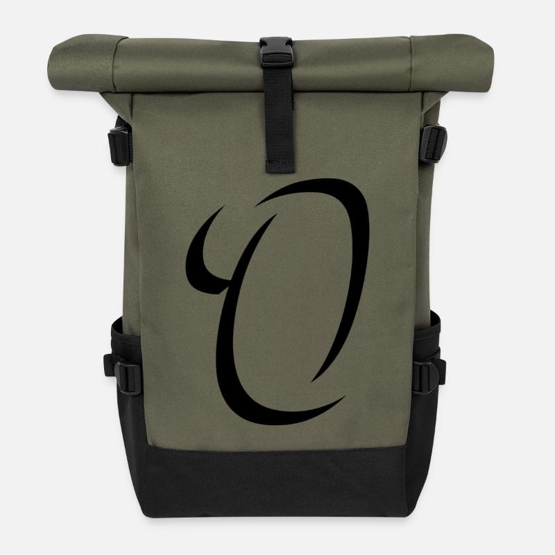 Letter O, name, the letter O - Roll Top Backpack - olive/black
