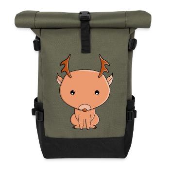 Illustration de dessin animé de renne mignon - Sac à dos roll top - olive/noir - Devant