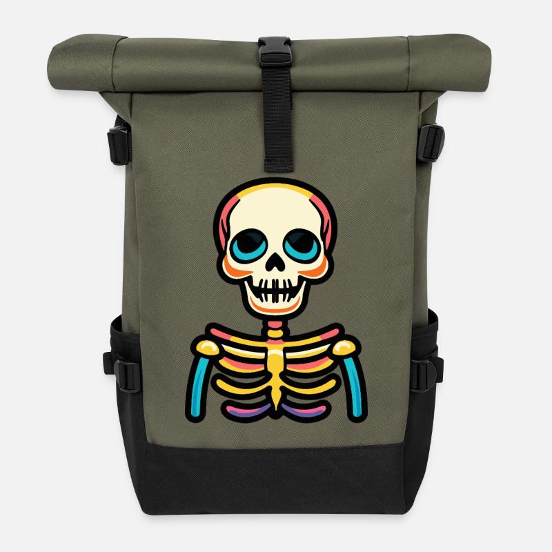 Squelette Halloween Bande Dessinée - Sac à dos roll top - olive/noir