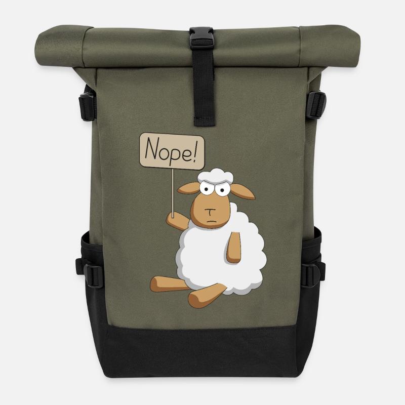 Nope! - protestierendes Schaf - Rolltop Rucksack - Olive/Schwarz