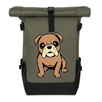 Bulldogge Hunde T-shirt Hundeshirt Geschenk  - Rolltop Rucksack - Olive/Schwarz - Vorne