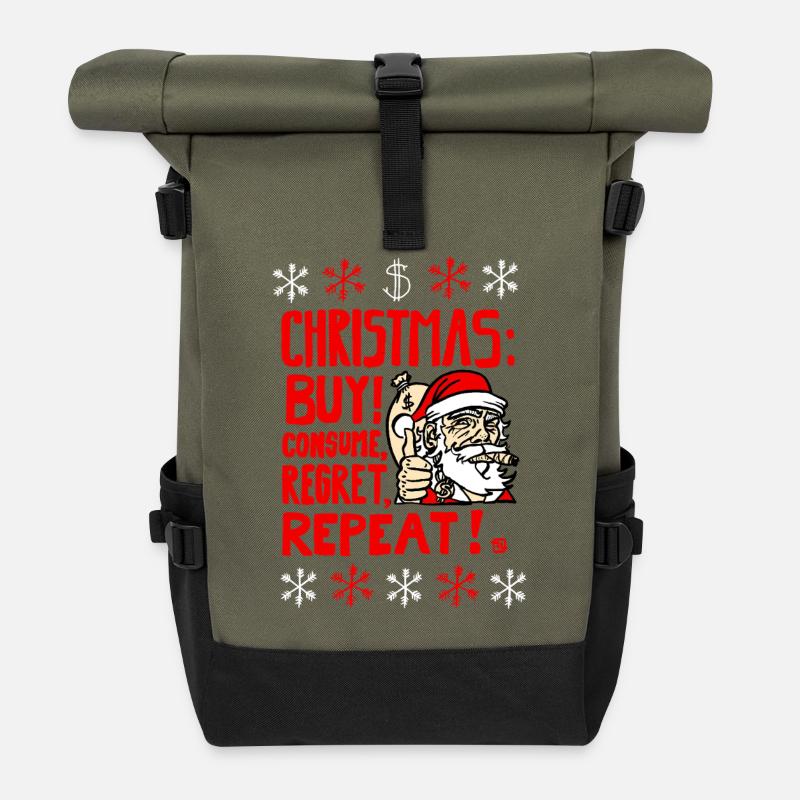 Frohe Weihnachten! - Rolltop Rucksack - Olive/Schwarz