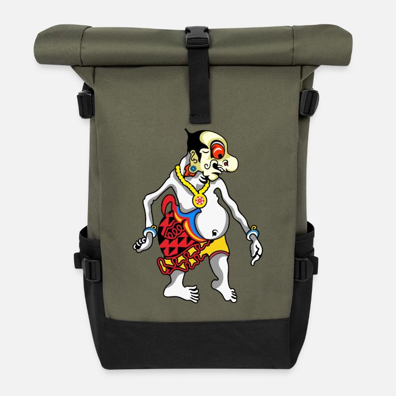 Grotesque Oni Harlequin Tee - Roll Top Backpack - olive/black