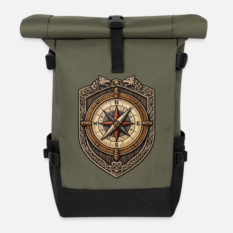 Wikinger Kompass Wappen - Rolltop Rucksack - Olive/Schwarz