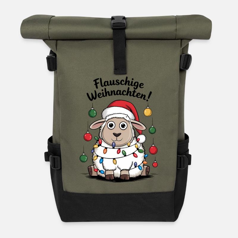 Schaf Flauschige Weihnachten Schäfer lustig  - Rolltop Rucksack - Olive/Schwarz