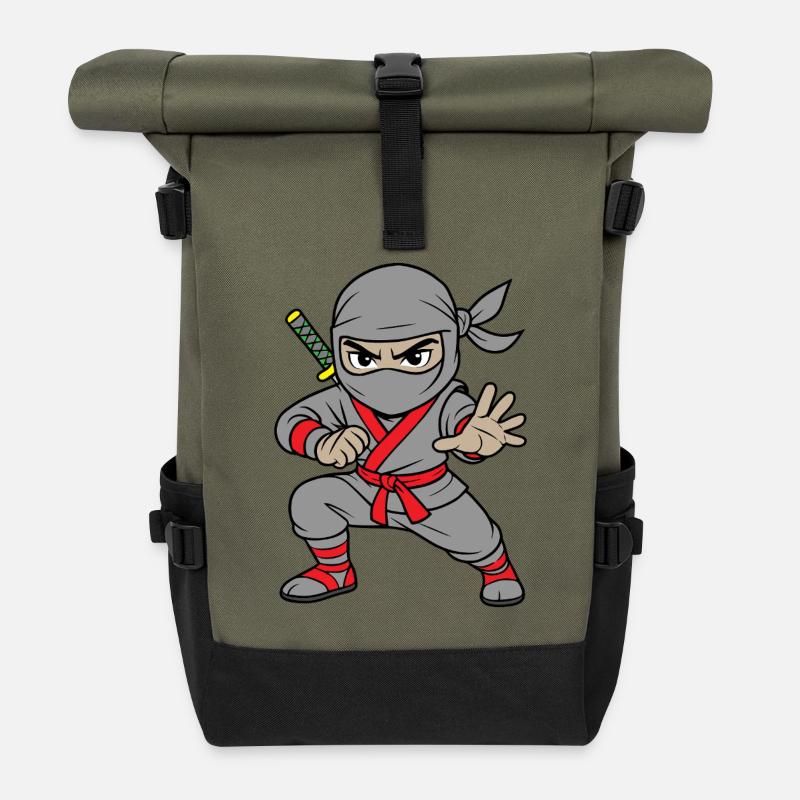 Grey Ninja Shadow Warrior  - Roll Top Backpack - olive/black