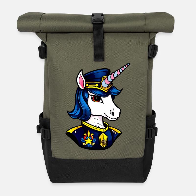 Polizei Einhorn - Rolltop Rucksack - Olive/Schwarz
