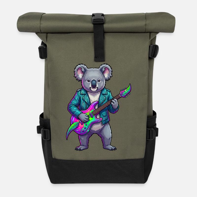 Koala Neon-Gitarrenheld - Rolltop Rucksack - Olive/Schwarz