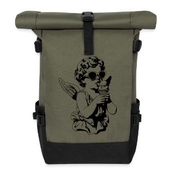 Cooler Cherub mit Sonnenbrille und Eis - Rolltop Rucksack - Olive/Schwarz - Vorne