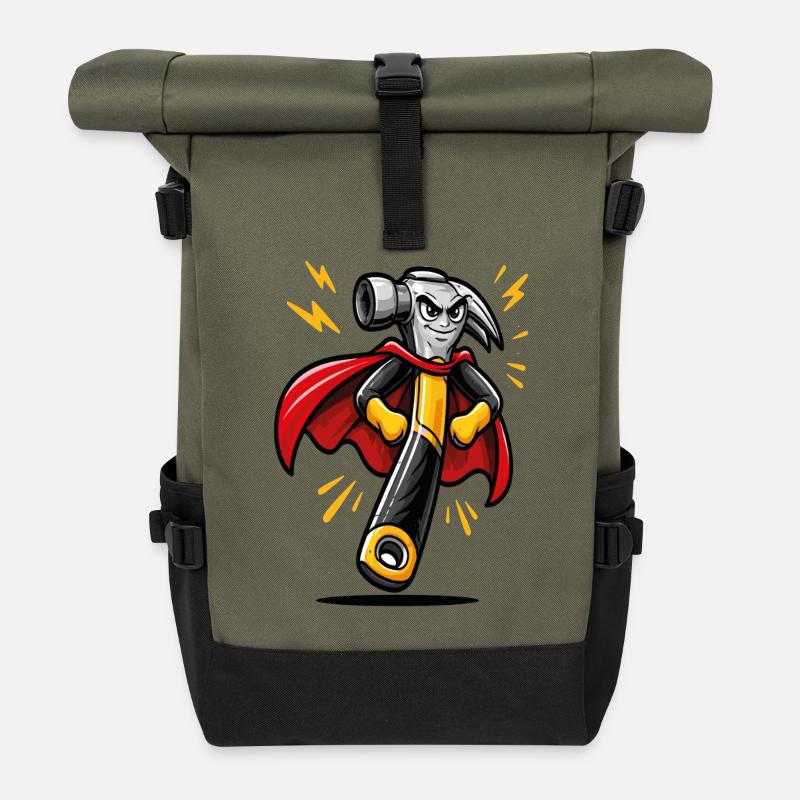 DIY Superhero Cartoon Hammer - Roll Top Backpack - olive/black