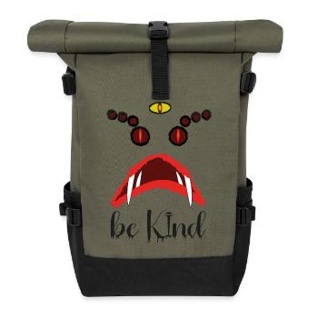 Be Kind – Creepy Red Eyes Horror Design - Roll Top Backpack - olive/black - Front