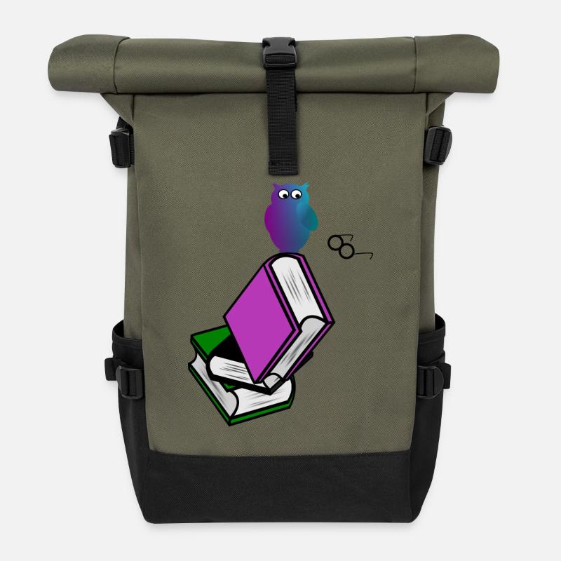 Buch Mit Eule - Rolltop Rucksack - Olive/Schwarz