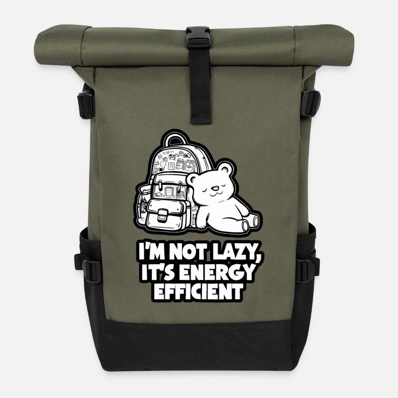 Im Not Lazy Its Energy Efficient - Roll Top Backpack - olive/black