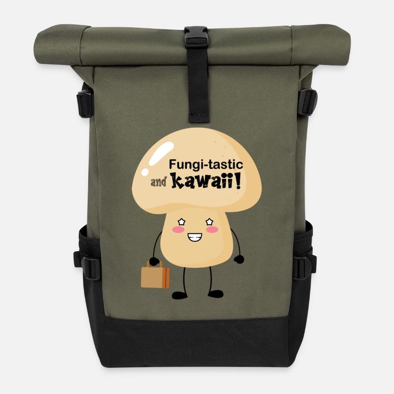 Fungi tastic and kawaii - Roll Top Backpack - olive/black