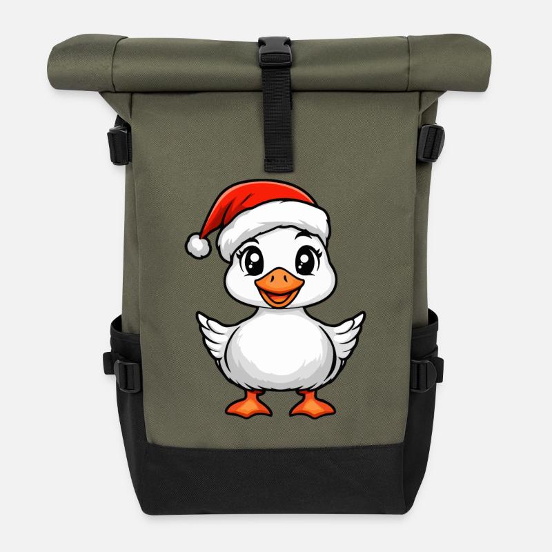 Goose Christmas - Roll Top Backpack - olive/black