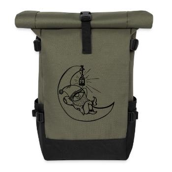 Zwerg im Mond - Rolltop Rucksack - Olive/Schwarz - Vorne