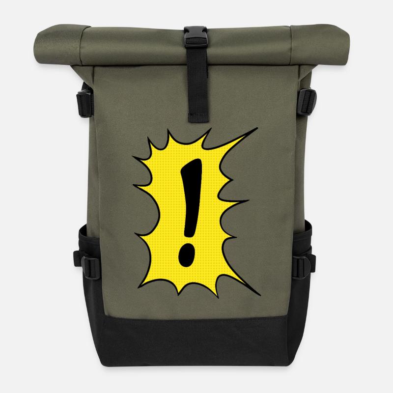 The exclamation mark in comic style - Roll Top Backpack - olive/black