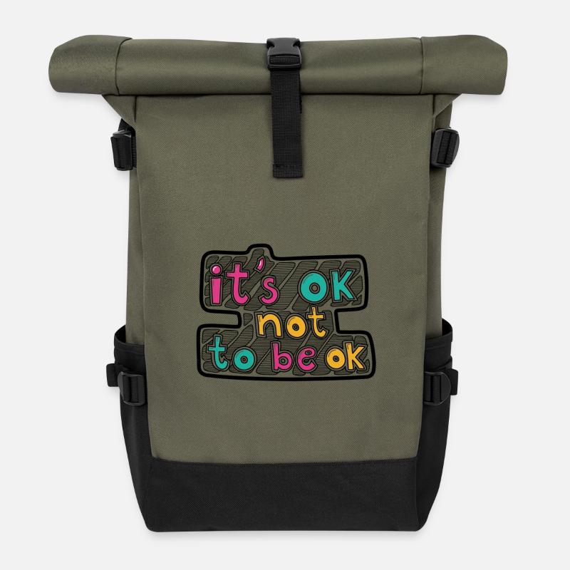 It's ok, not to be ok - Roll Top Backpack - olive/black