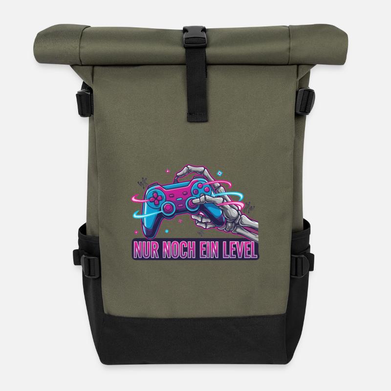 Nur_noch_ein_Level - Rolltop Rucksack - Olive/Schwarz
