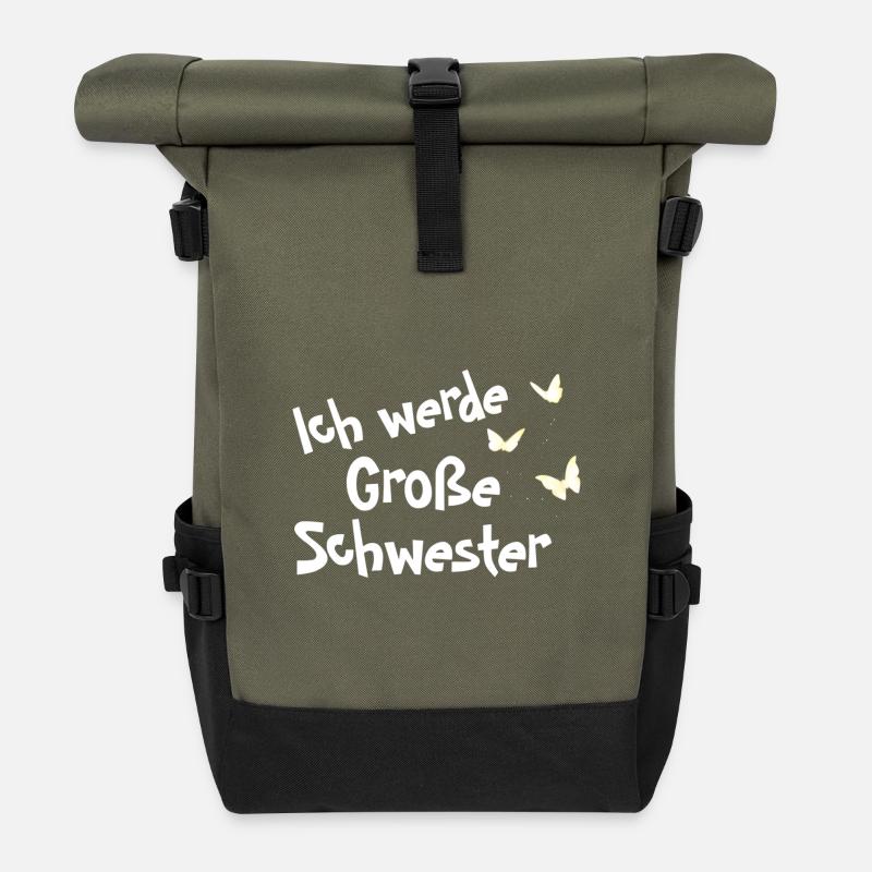 Ich werde Große Schwester - Rolltop Rucksack - Olive/Schwarz