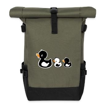 Duck Family - Mom with Ducklings Black and White - Roll Top Backpack - olive/black - Front