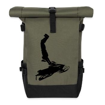 Snowmobil, Snowboarder, Snowboarden, - Rolltop Rucksack - Olive/Schwarz - Vorne