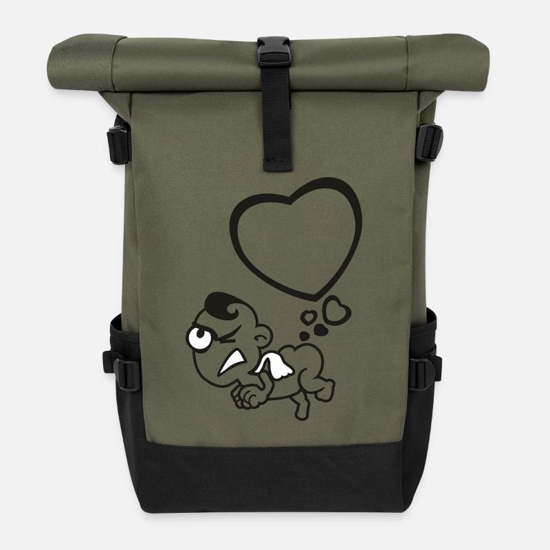 Engel Herzen pupsen 2c - Rolltop Rucksack - Olive/Schwarz
