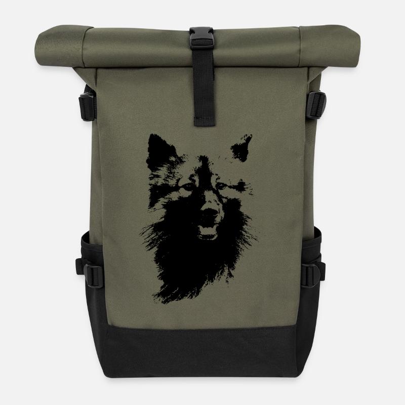 Wolfsspitz Kopf - Rolltop Rucksack - Olive/Schwarz