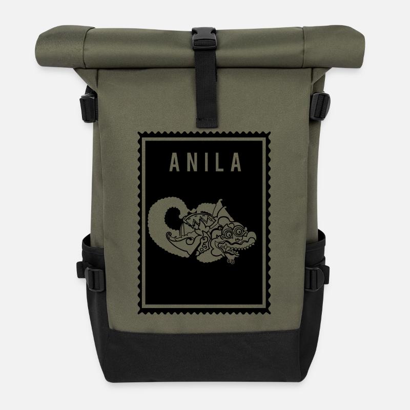 Anila - Wayang - Roll Top Backpack - olive/black