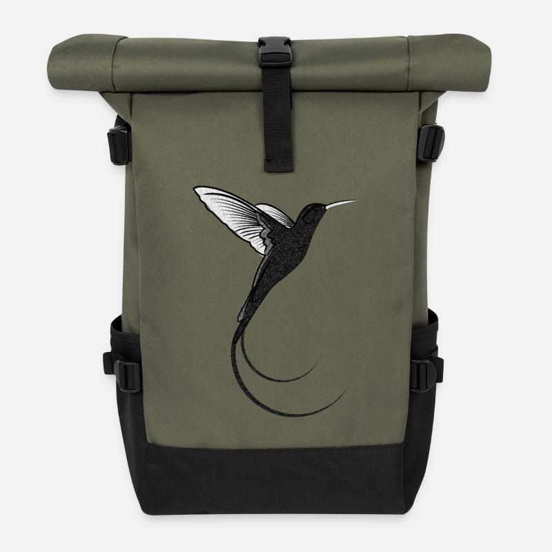Hummingbird design black sand - Roll Top Backpack - olive/black