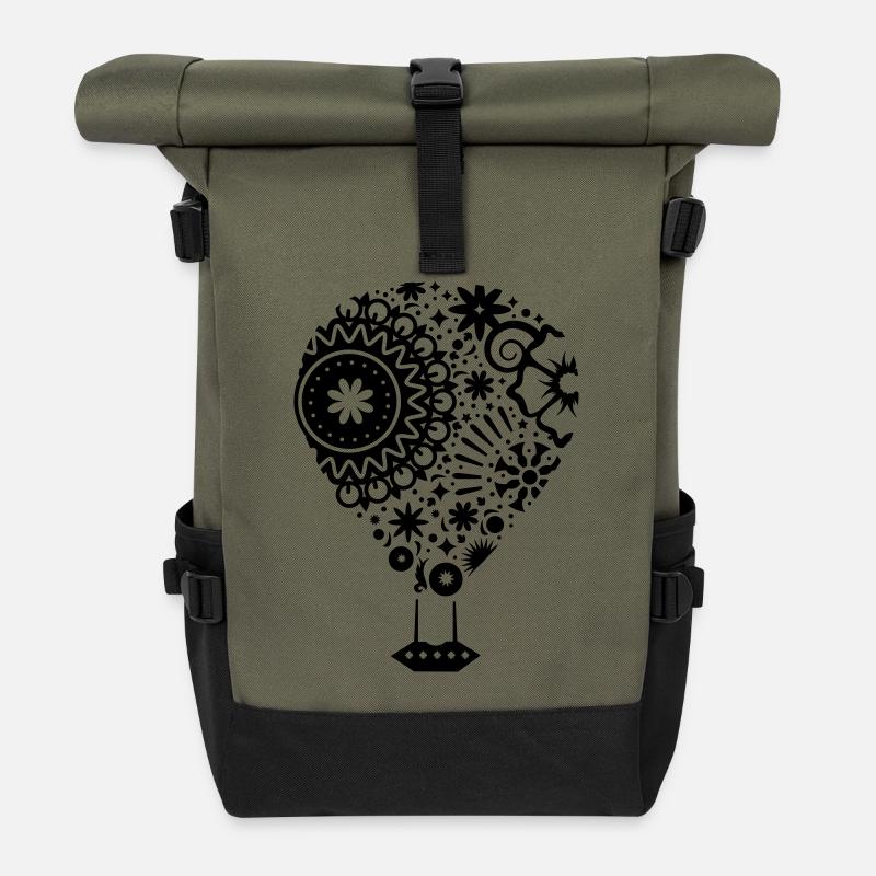 Heißluftballon aus Ornamenten - Rolltop Rucksack - Olive/Schwarz