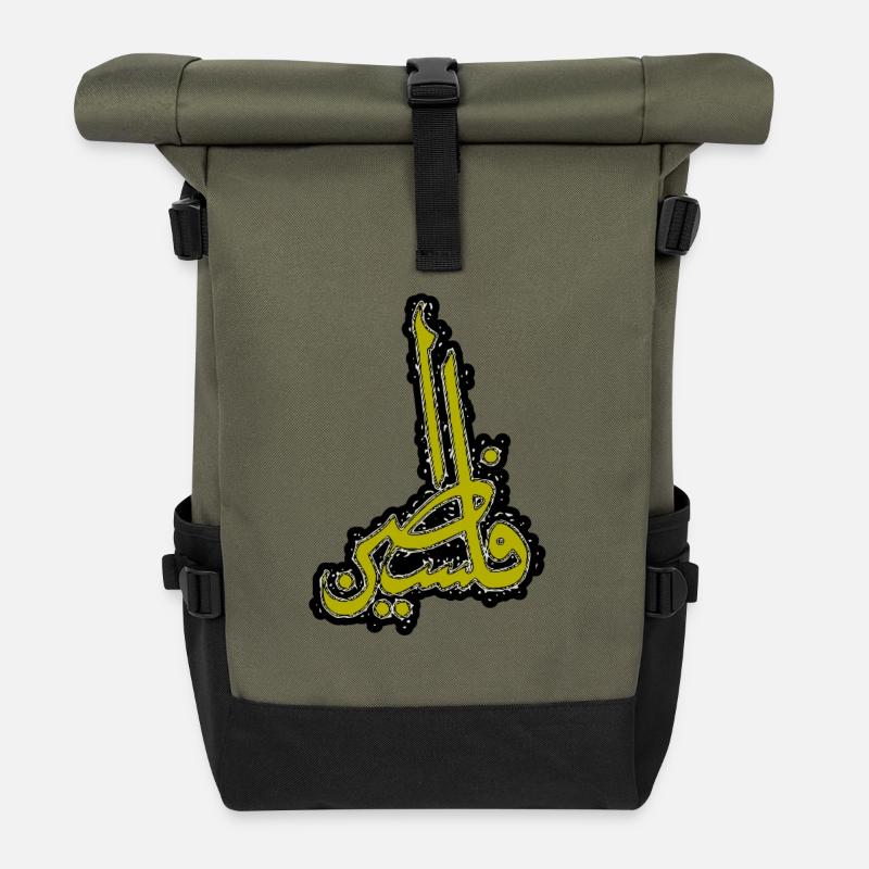 Palestine en calligraphie arabe - Sac à dos roll top - olive/noir