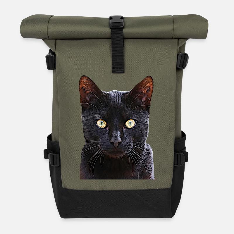 Cat black cat cats cat cats - Roll Top Backpack - olive/black