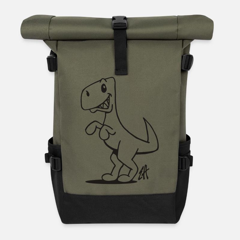 Smiling T-Rex One Color Design - Roll Top Backpack - olive/black