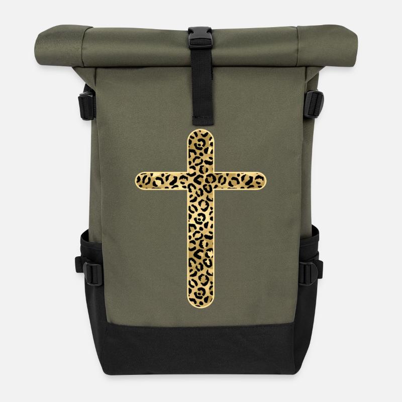 Chrétiens - Foi chrétienne - Croix - Sac à dos roll top - olive/noir