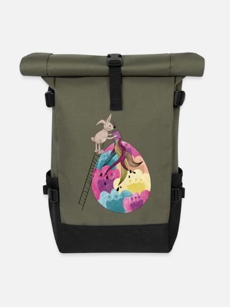 Osterhase & Osterei Bunte Illustration - Rolltop Rucksack - Olive/Schwarz