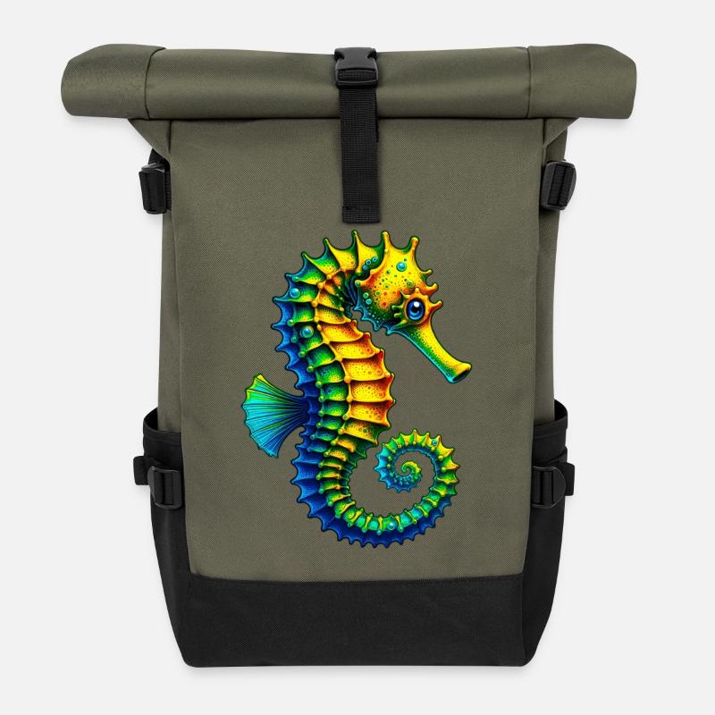 Seepferdchen - Rolltop Rucksack - Olive/Schwarz