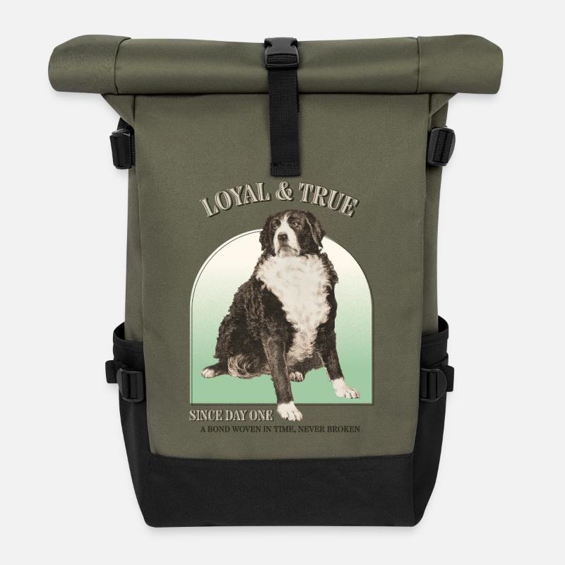 Loyal & True – Vintage Hundemotiv - Rolltop Rucksack - Olive/Schwarz