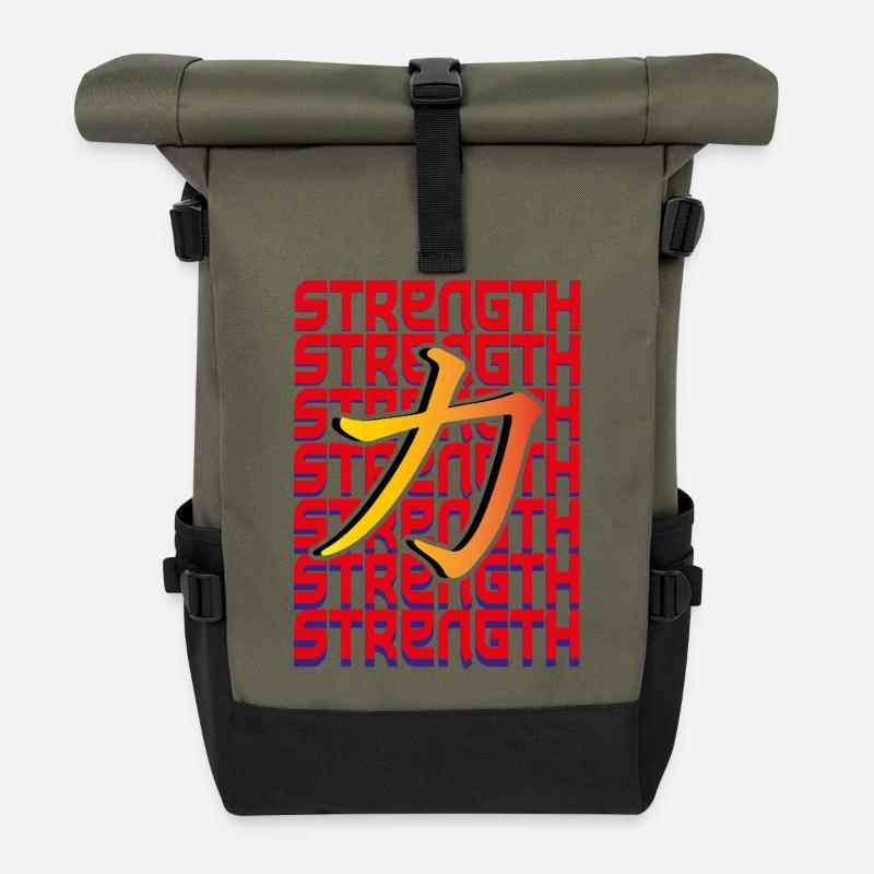 Strength Japanese Kanji - Roll Top Backpack - olive/black