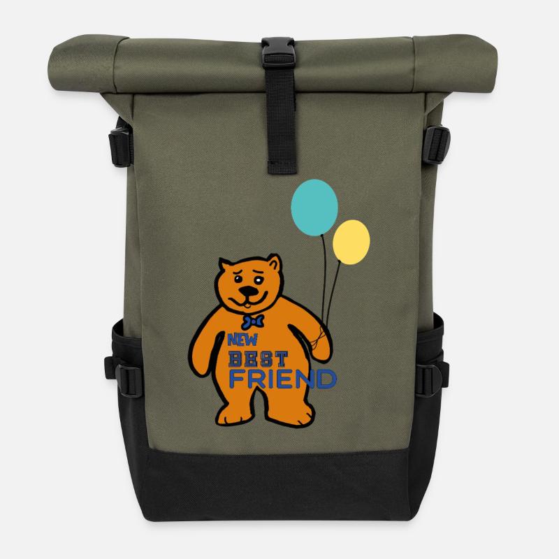 Bär mit Luftballons - Rolltop Rucksack - Olive/Schwarz