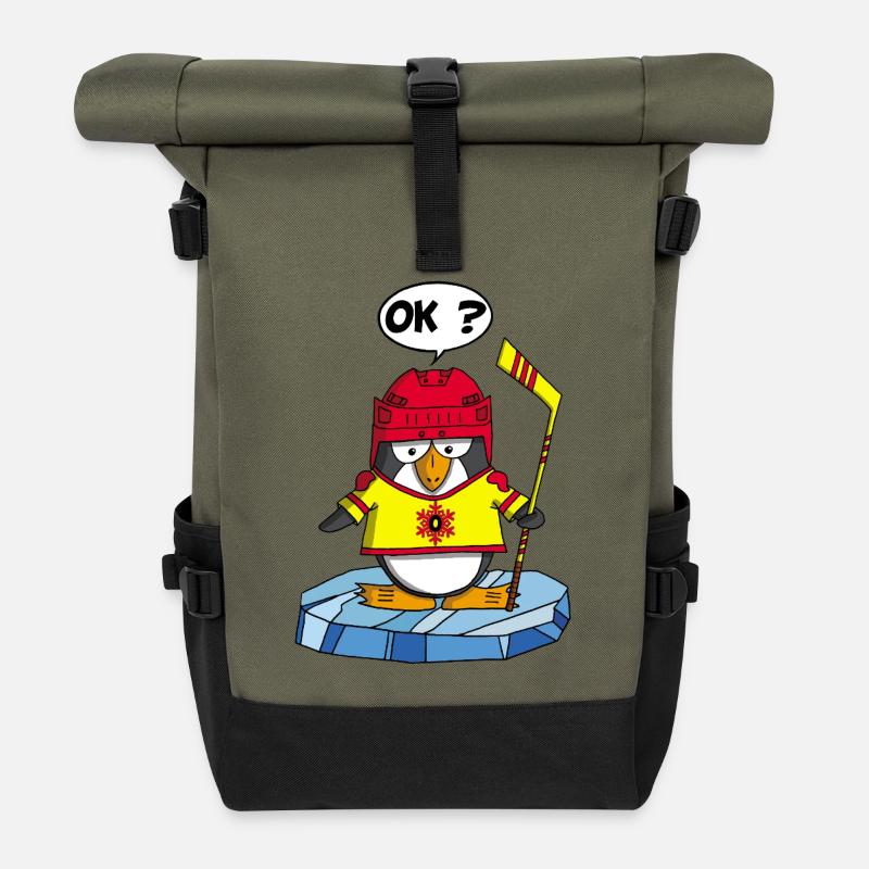 Sporty Penguin - Roll Top Backpack - olive/black