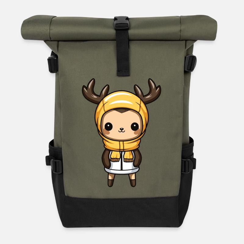 Reh Niedlich Comic Winter - Rolltop Rucksack - Olive/Schwarz