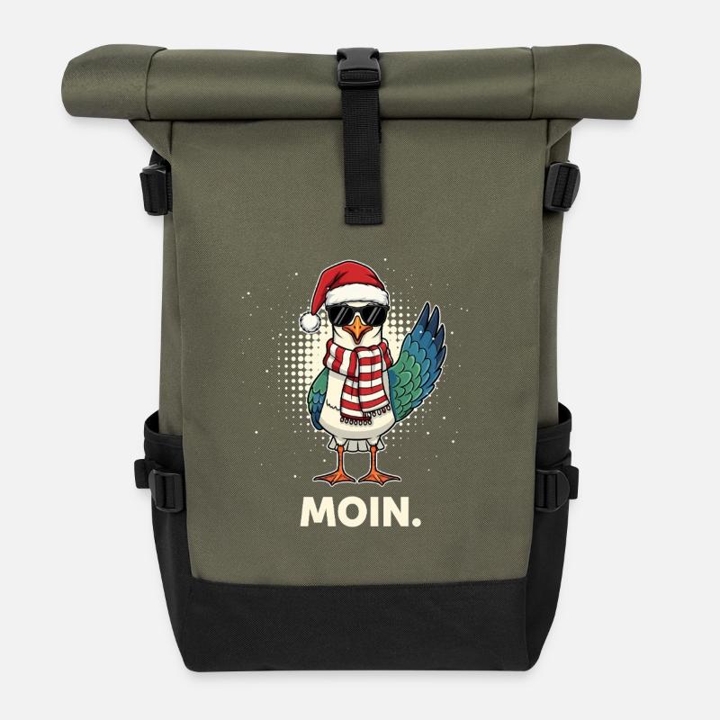Möwe Weihnachtsmann - Rolltop Rucksack - Olive/Schwarz