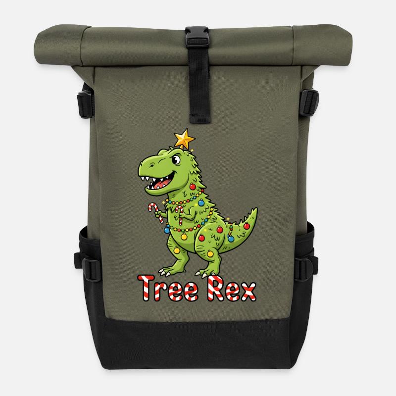Tree Rex Christmas Trend - Roll Top Backpack - olive/black