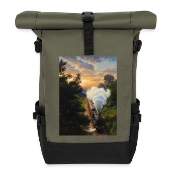 Sunset Dampflokomotive - Rolltop Rucksack - Olive/Schwarz - Vorne